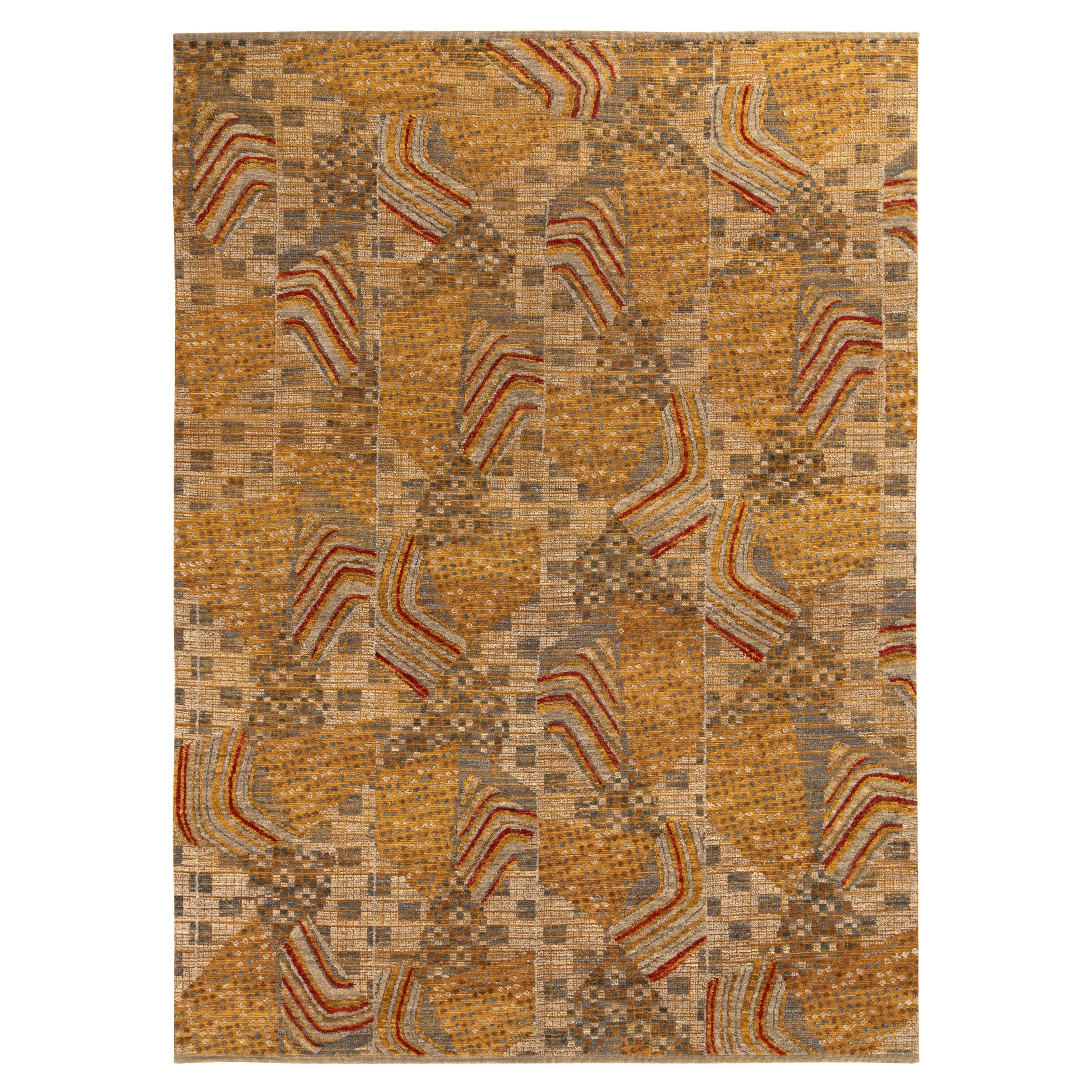 Rug & Kilim's Mid-Century Modern Style High-Low Rug in Beige, Golden Brown For Sale