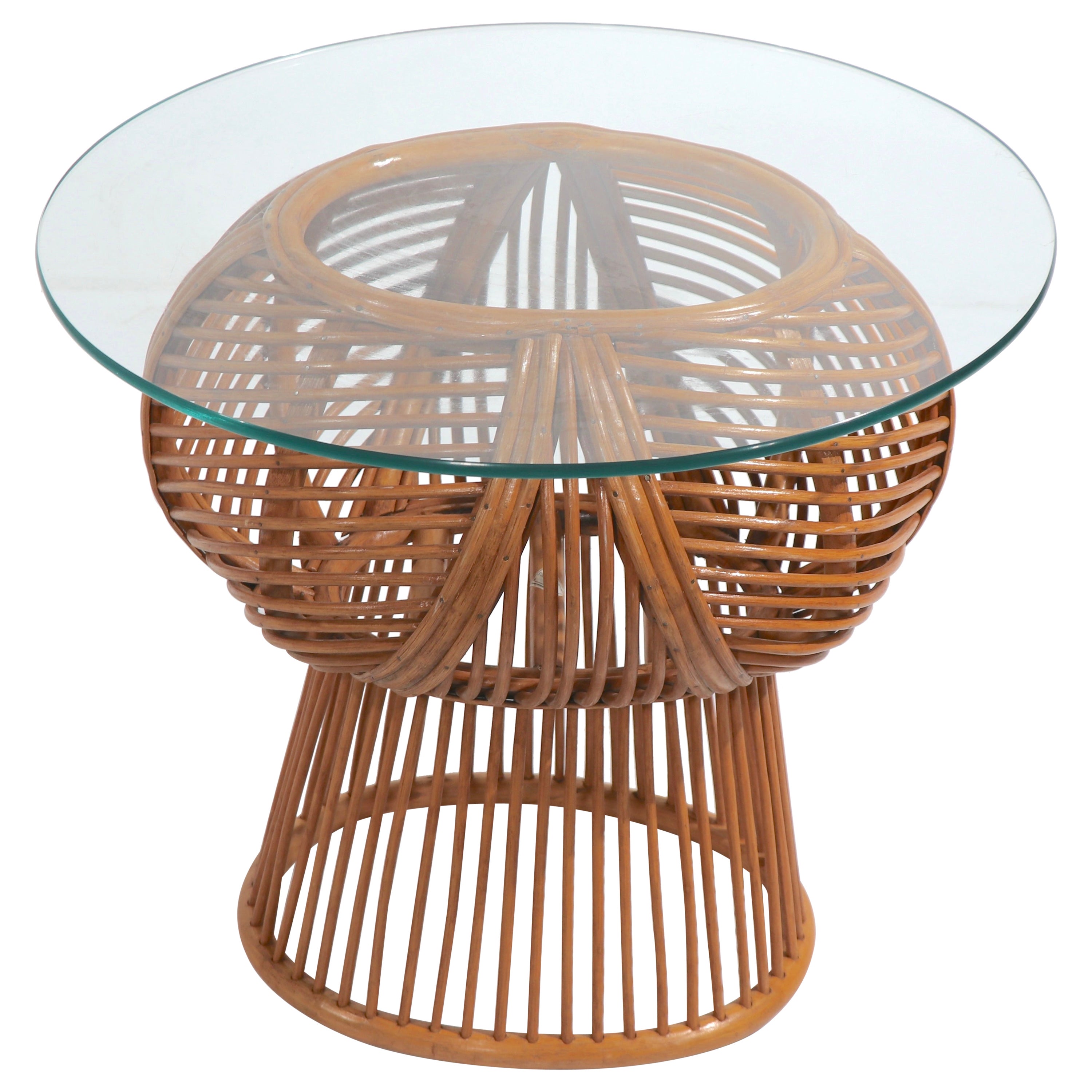 Wicker and Glass End, Side Table after Parzinger, Olko