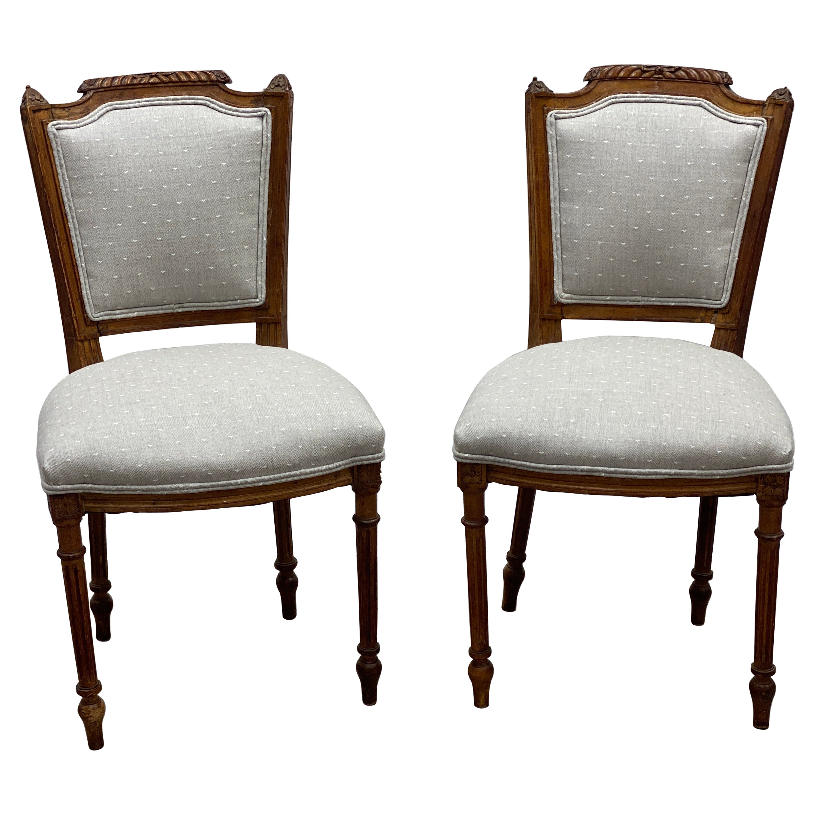 Pair of 18th Century Louis XVI Walnut Side Chairs For Sale