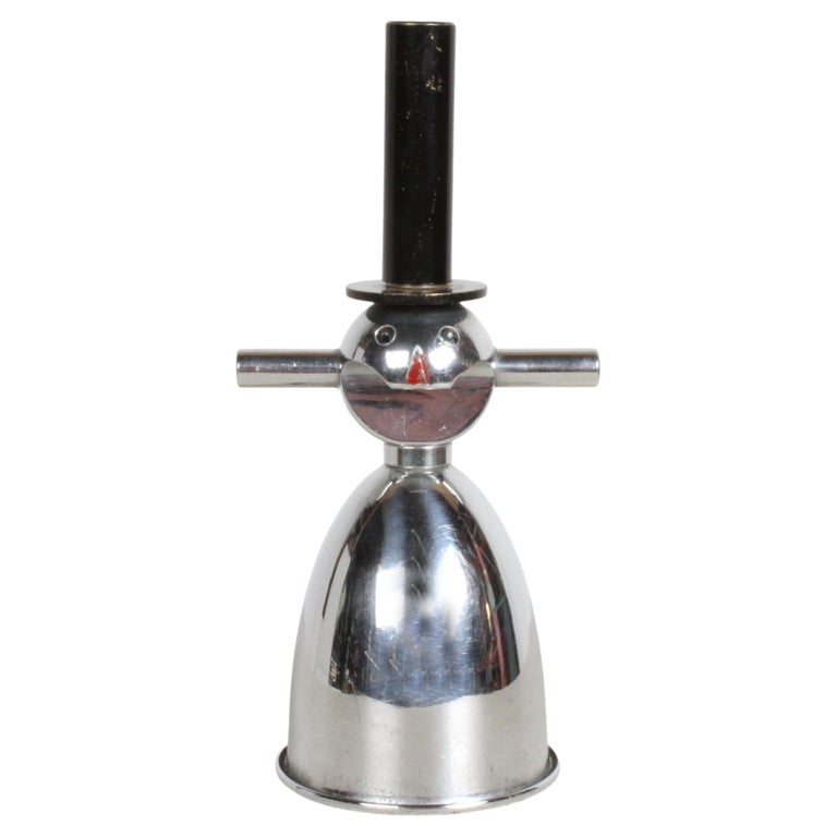 Rare Art Deco Novelty Chrome Snowman Jigger, Bottle Opener and Cork