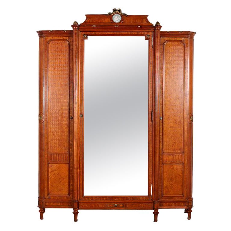 French Louis XVI Satinwood Parquetry Armoire with Ormolu Mounts For Sale
