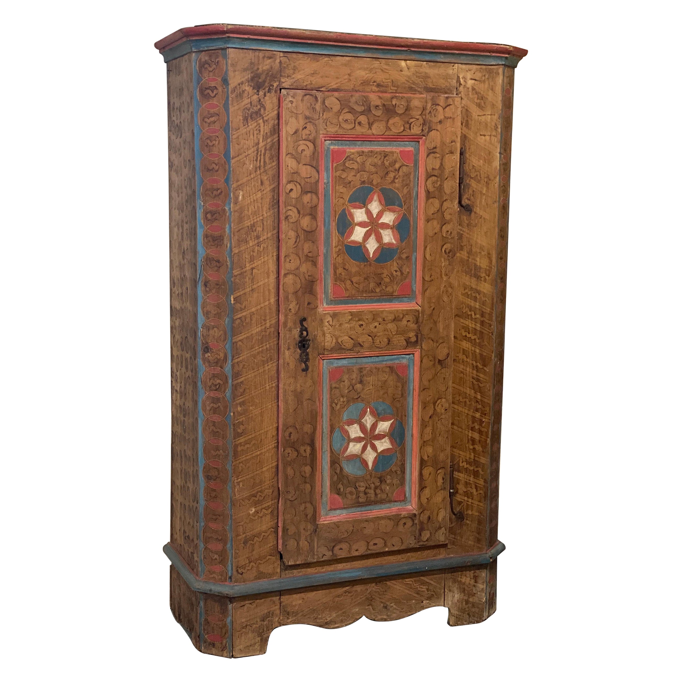 Antique Swedish Folk Art Painted Cabinet For Sale