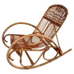 Mid Century Rattan Rocking Chair Franco Albini Style 