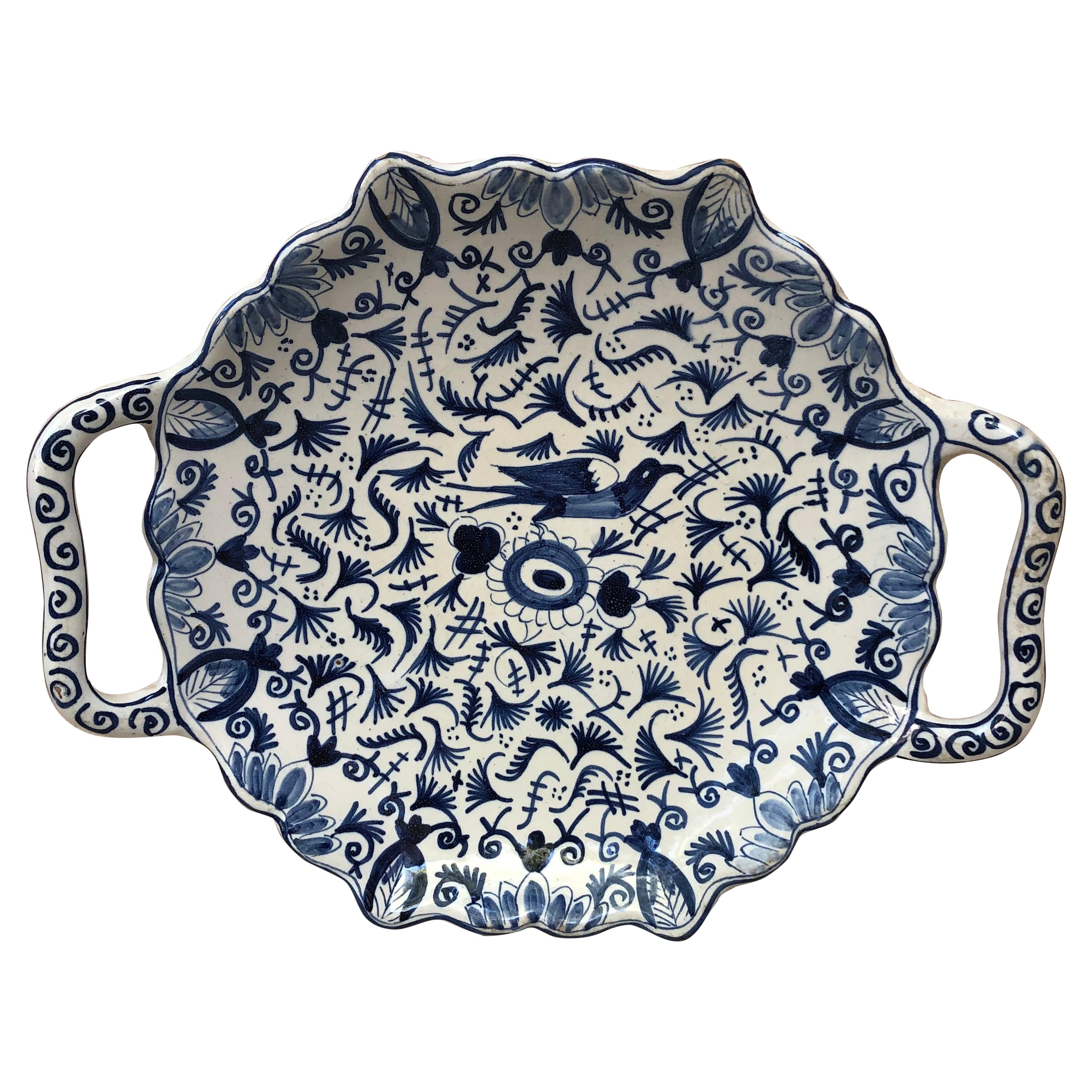 Blue & White Delft Faience Handled Platter circa 1920