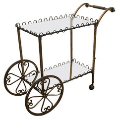 Elegant French Gilt Iron Bar Cart with Scalloped Galleries
