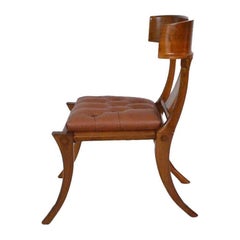 Klismos Shiny Walnut Wood Saber Legs Brown Leather Dining Chairs Customizable
