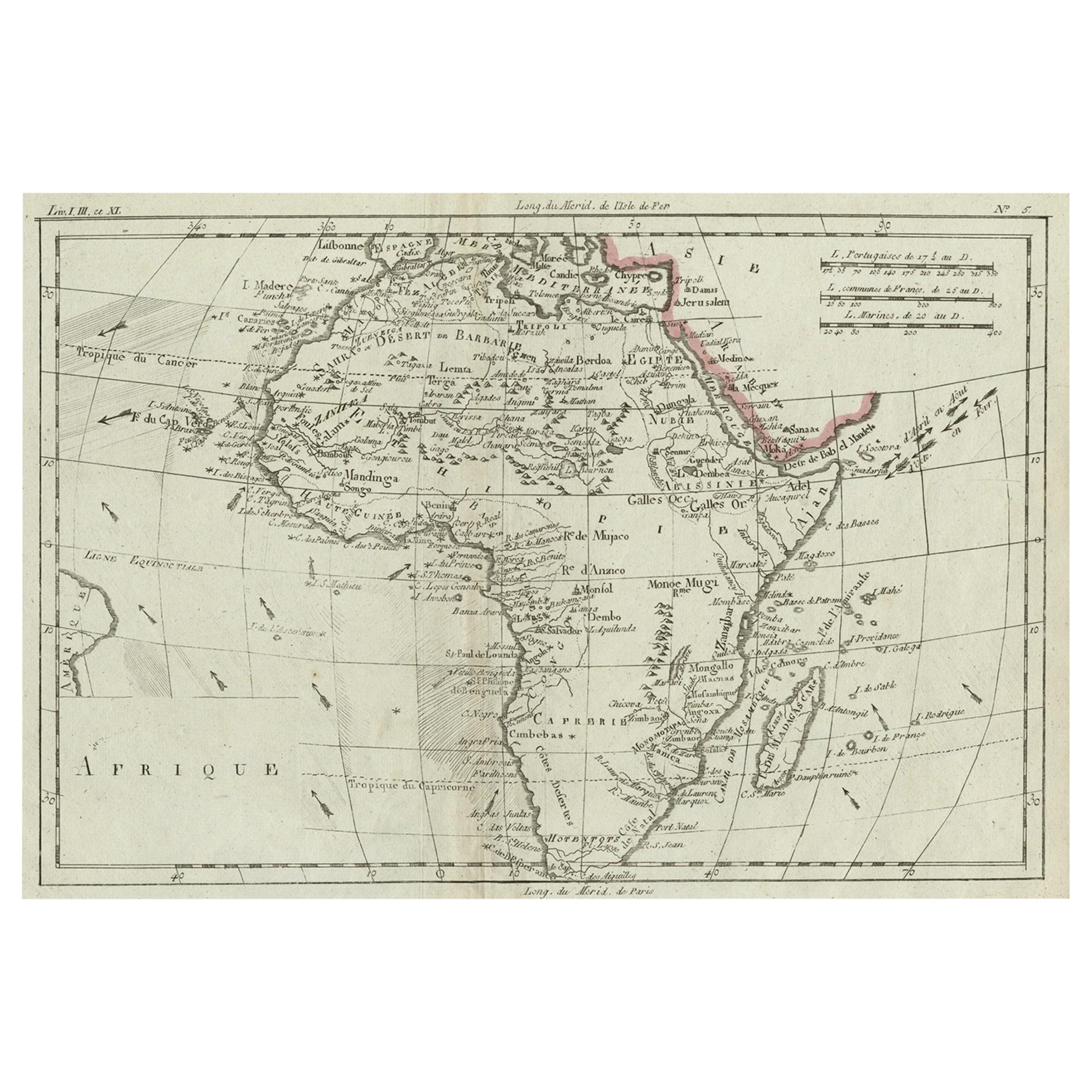 Antique Map of Africa with Ocean Currents and Other Details, C.1780