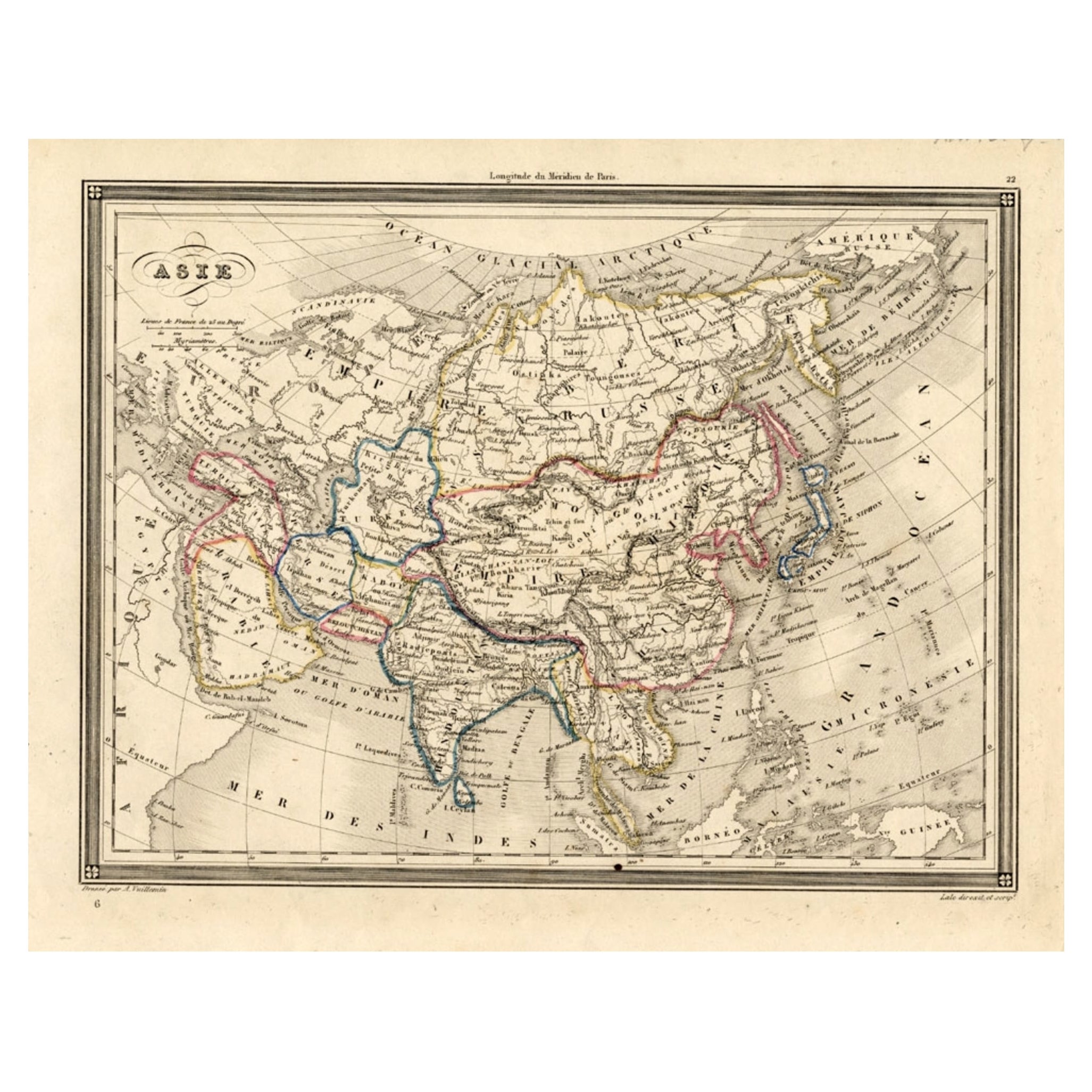 Carte ancienne d'Asie, 1846 en vente