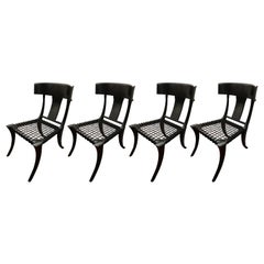 Black Woven Leather Seat Walnut Saber Legs Klismos Chairs Customizable Set of 4