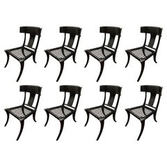Black Woven Leather Seat Walnut Saber Legs Klismos Chairs Customizable Set of 8