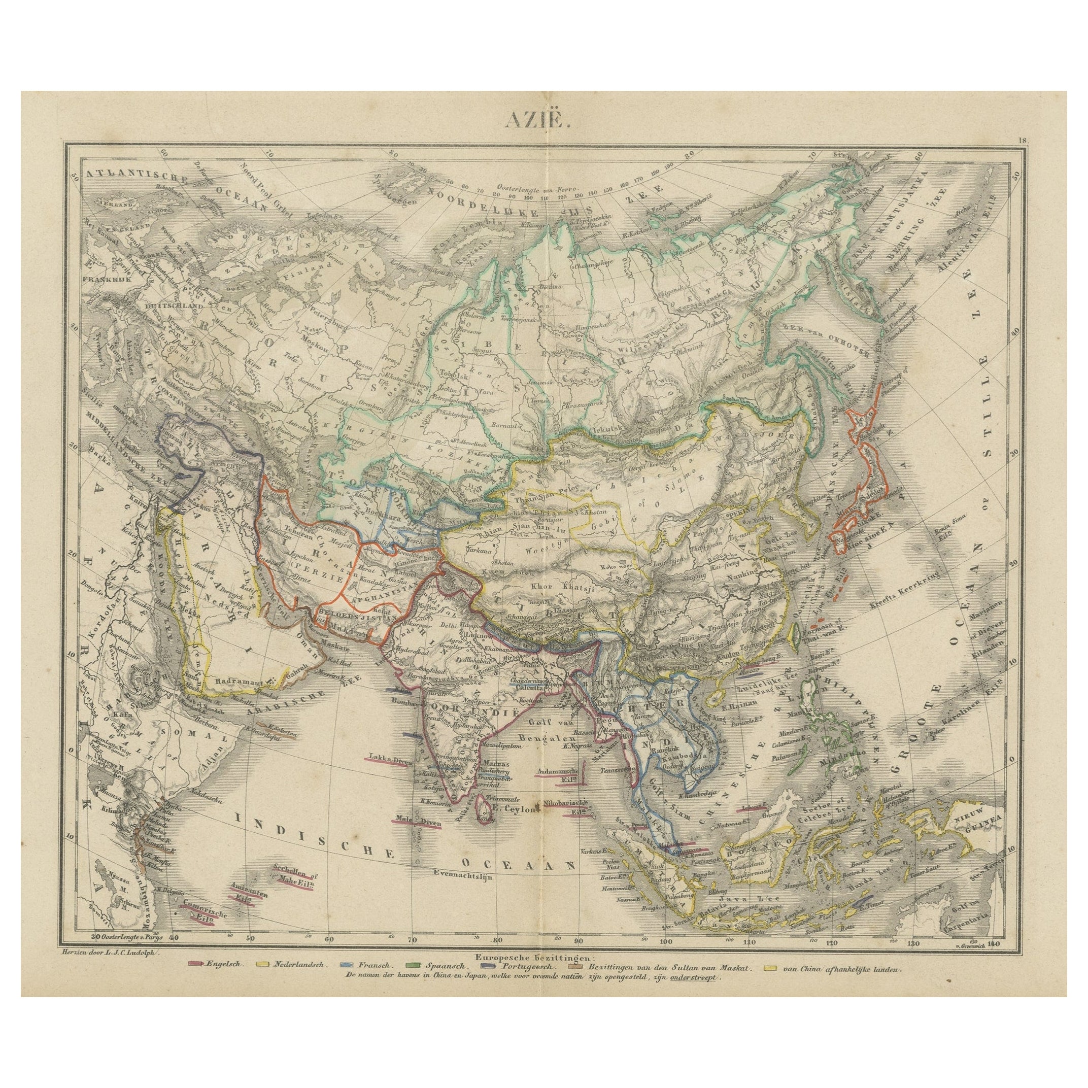 Antike Karte von Asien von Ludolph, um 1850