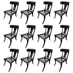 Black Woven Leather Seat Walnut Saber Legs Klismos Chairs Customizable Set of 12