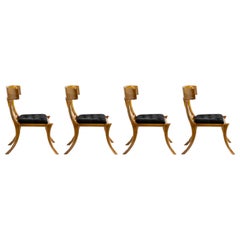 Klismos Walnut Wood Saber Legs Black Velvet Chairs, Customizable Set of 4