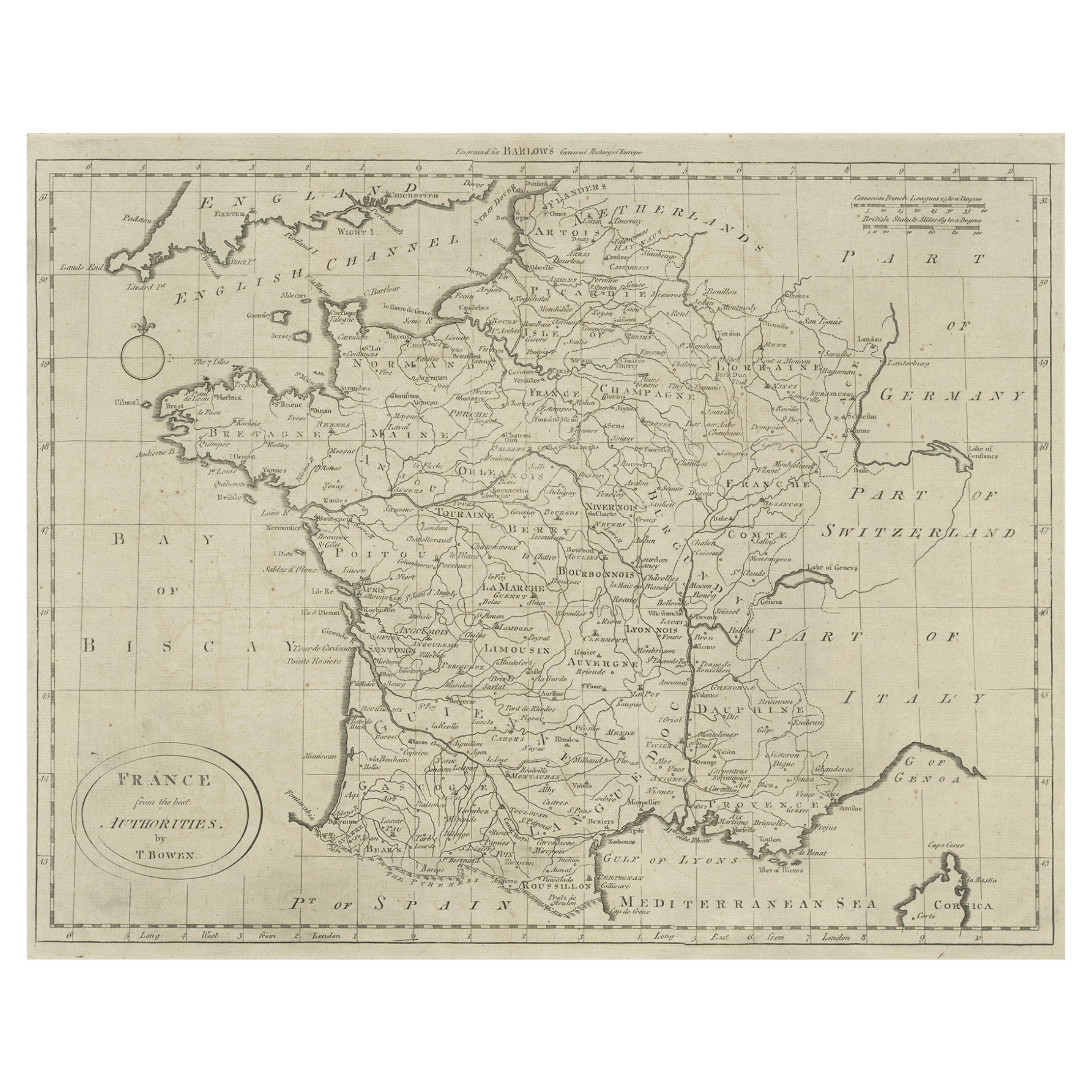 Antique Map of France by Bowen, c.1790 For Sale