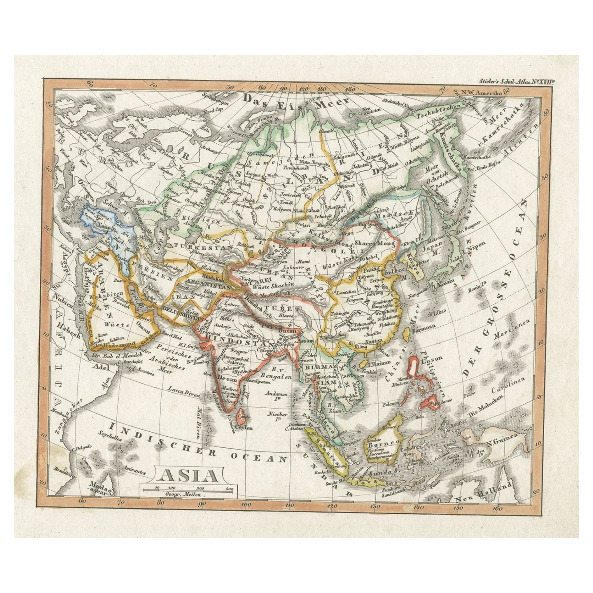 Charmante, seltene, antike Karte von Asien, 1837