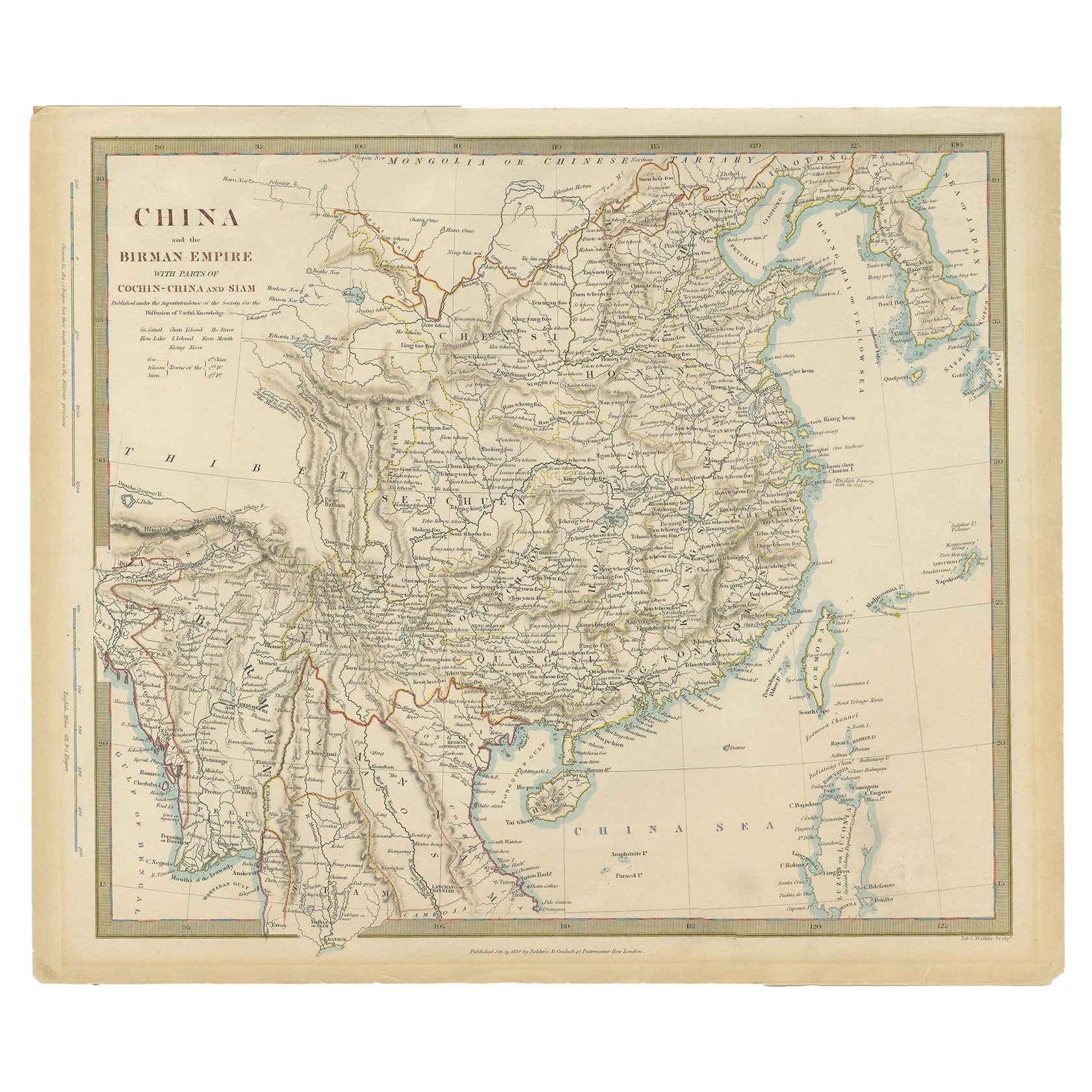 Antique Map of China, Also Depicting Formosa 'Taiwan' and Part of Korea, c.1840 For Sale
