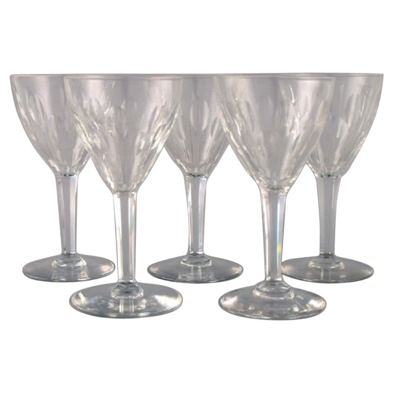 Baccarat, France, Five White Wine Glasses in Clear Mouth-Blown Crystal Glass For Sale