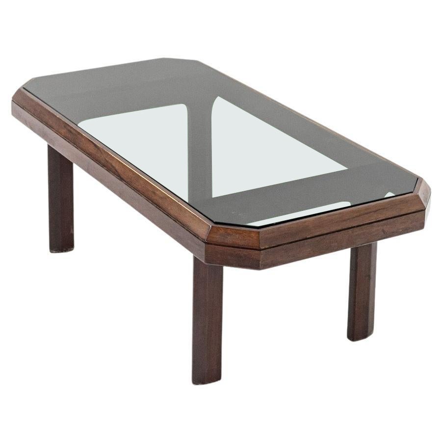 Italian Coffee Table in Wood and Dark Glass