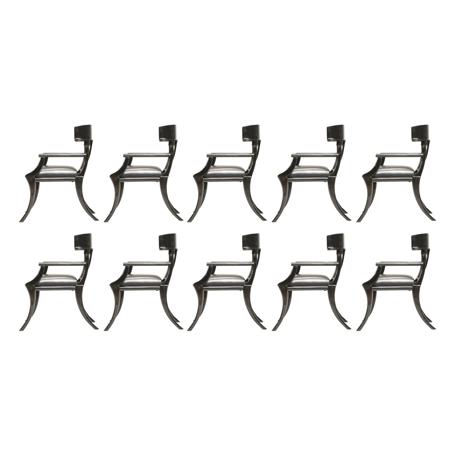 Klismos Sessel mit Saber-Beinen aus schwarzem Leder, anpassbar, 10er-Set im Angebot