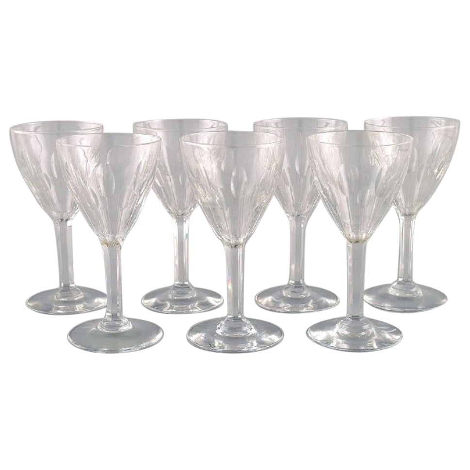 Baccarat, France, Seven White Wine Glasses in Clear Mouth-Blown Crystal Glass For Sale