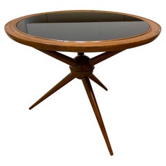 Italian Mid Century Wood and Opaline Glass Coffee Table, Italy, 1950s
