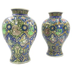 Pair of Qajar Vases with Floral Design, Iran, 19th Century