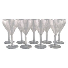 Baccarat, France, Nine Red Wine Glasses in Clear Mouth Blown Crystal Glass