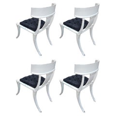 Klismos Saber Legs White Shabby Chairs Customizable Upholstery Set of 4