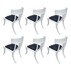 Klismos Saber Legs White Shabby Chairs Customizable Upholstery Set of 6