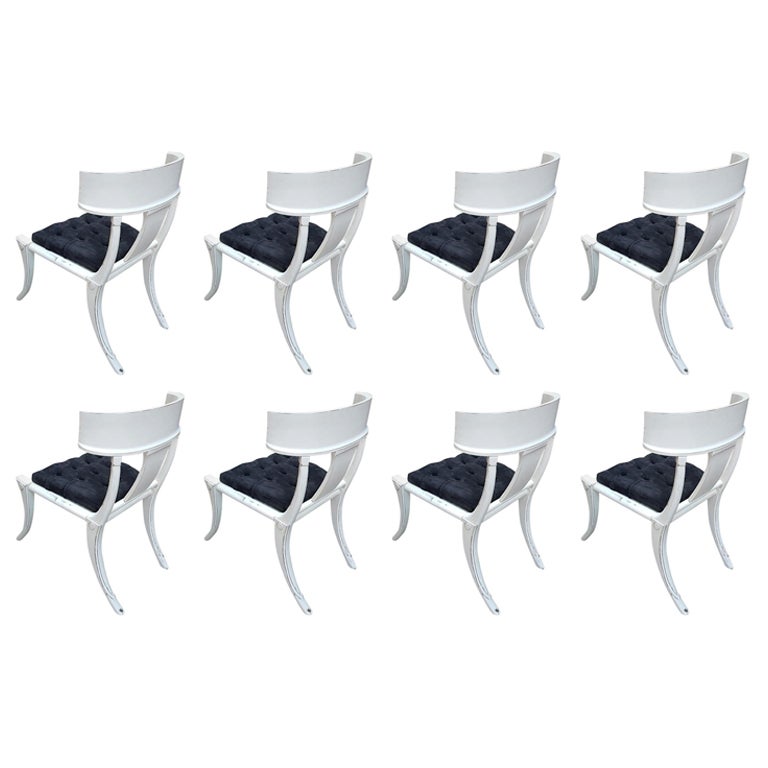 Klismos Saber Legs White Shabby Chairs Customizable Upholstery Set of 8