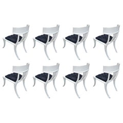 Klismos Saber Legs White Shabby Chairs Customizable Upholstery Set of 8