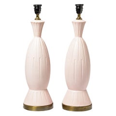 Vintage Pair of Light Pink Ceramic Table Lamps 20th Mid Century Design