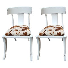 Klismos Saber Legs White Shabby Chairs Customizable Eco Cow Fur Seats Set of 2