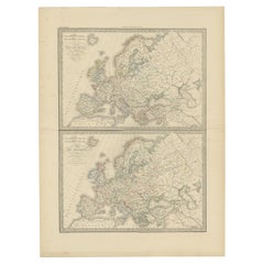 Antique Map of Europe in the Year 800 and 1500, Published in 1842