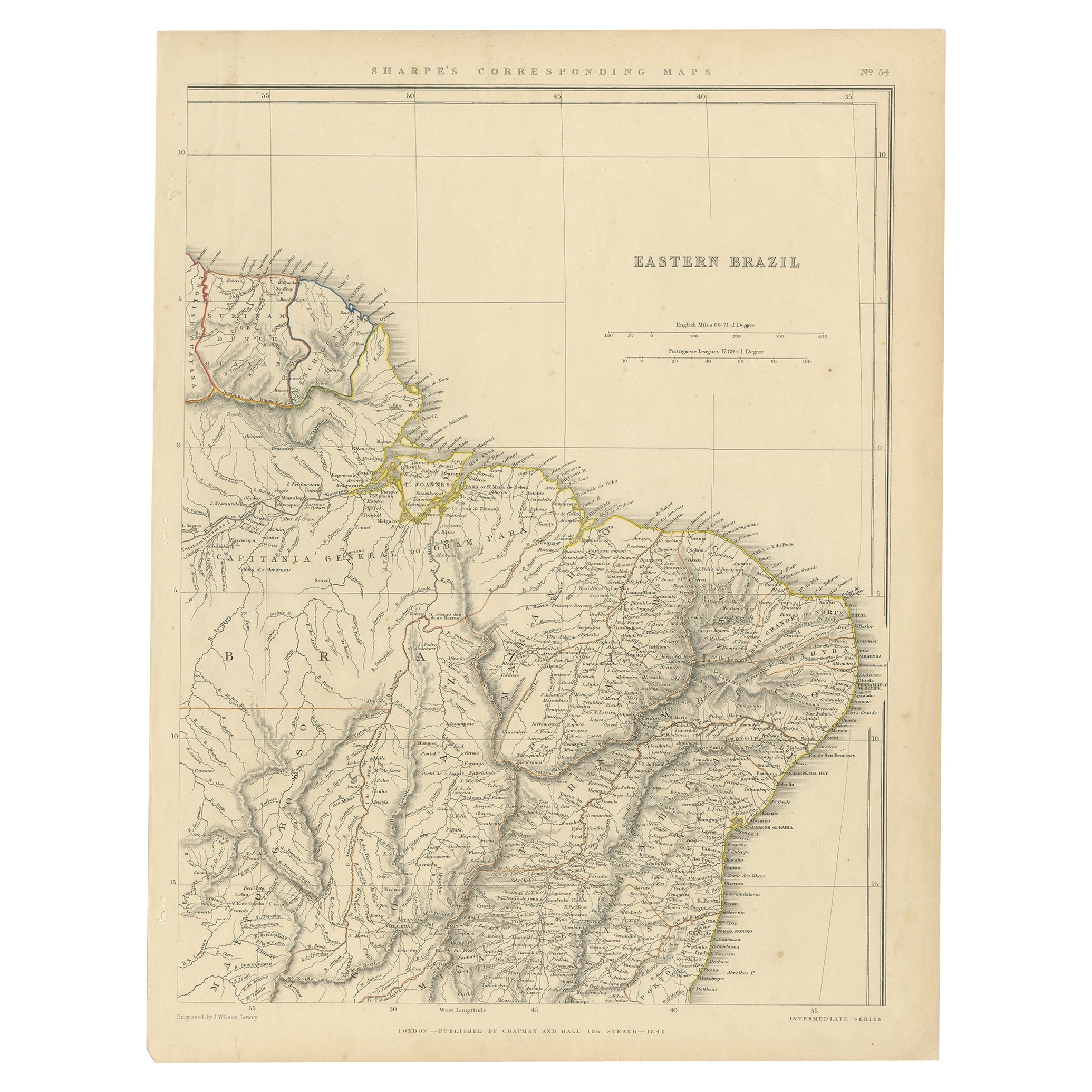 Antique Map of Eastern Brazil, 1849 For Sale