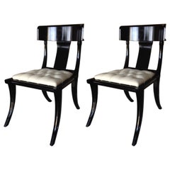 Klismos Wood Saber Legs Customizable White Leather Seats Dining Chairs Set of 2