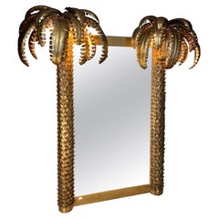 Vintage Trumeau Mirror with 2 Palm Tree Sconces, 1990