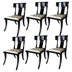 Klismos Wood Saber Legs Customizable White Leather Seats Dining Chairs Set of 6