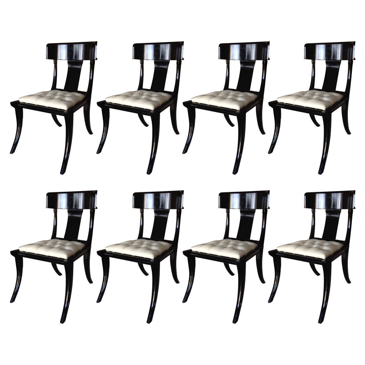 Klismos Madera Patas de Sable Asientos de Cuero Blanco Personalizables Sillas de Comedor Juego de 8