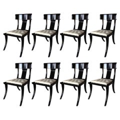 Klismos Wood Saber Legs Customizable White Leather Seats Dining Chairs Set of 8
