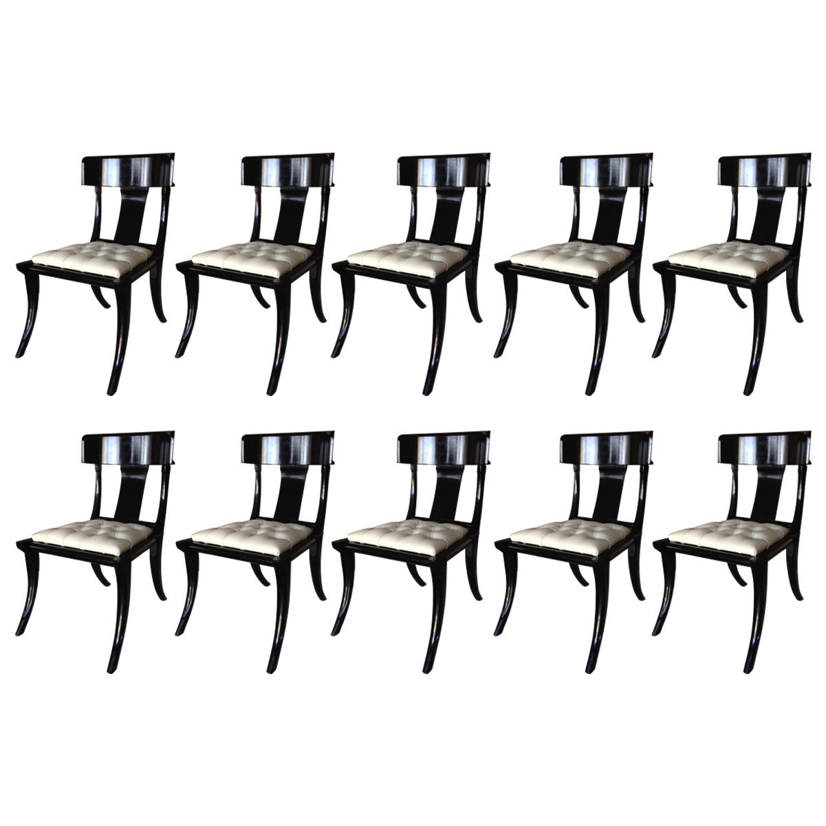 Klismos Wood Saber Legs Customizable White Leather Seats Dining Chairs Set of 10