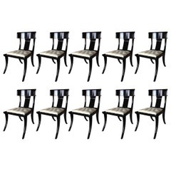 Klismos Wood Saber Legs Customizable White Leather Seats Dining Chairs Set of 10