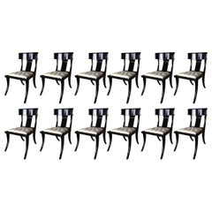Klismos Wood Saber Legs Customizable White Leather Seats Dining Chairs Set of 12