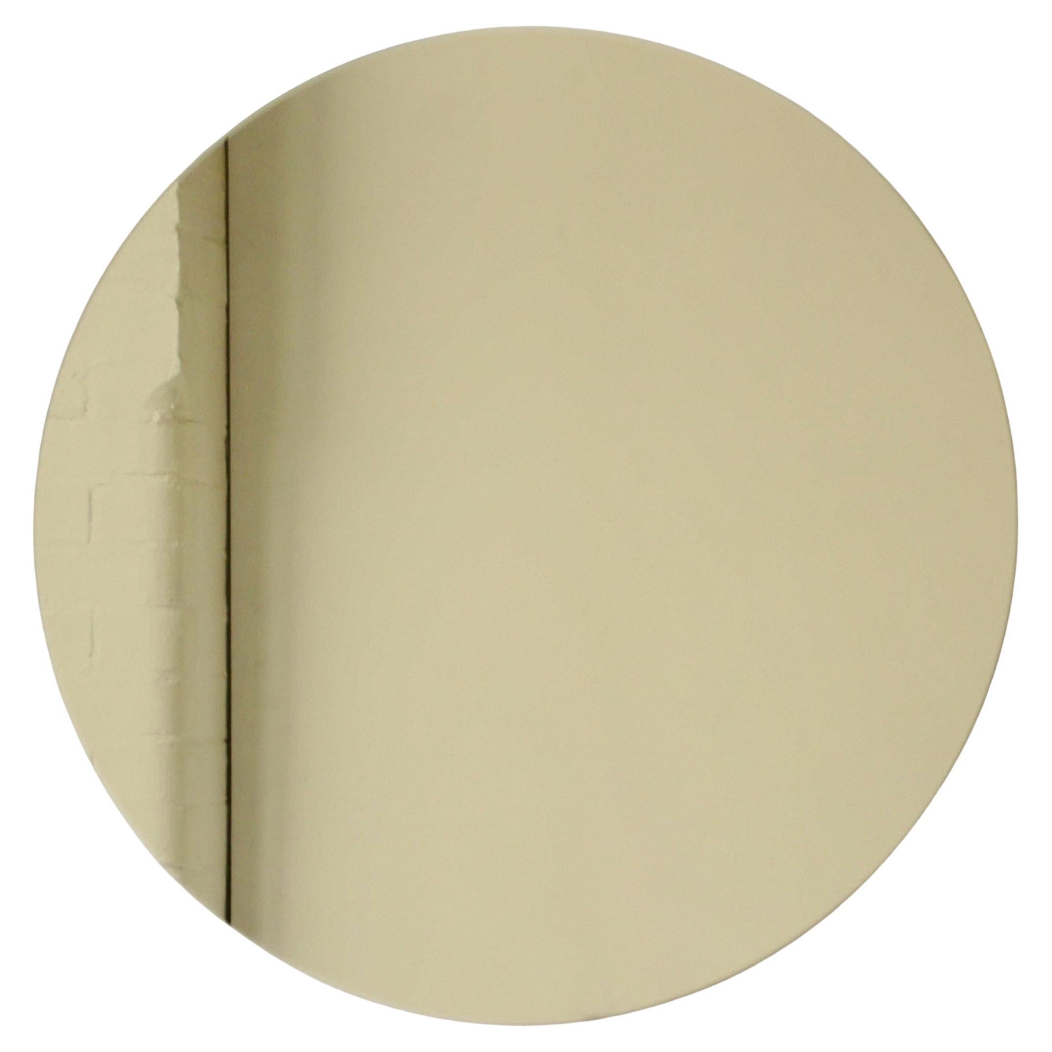 Orbis Gold Tinted Round Frameless Contemporary Mirror with a Floating Effect, XL