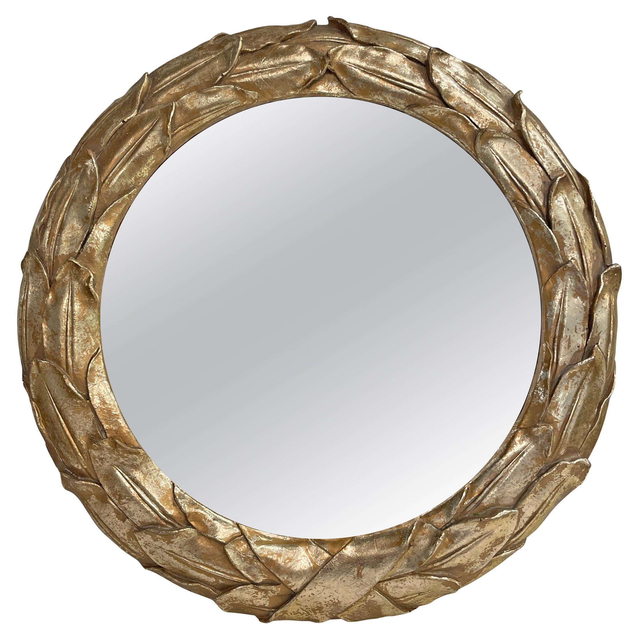 Neoclassical Silver Leaf Convex Mirror