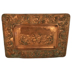 Putti Band Playing Embossed Copper Wall Sculpture