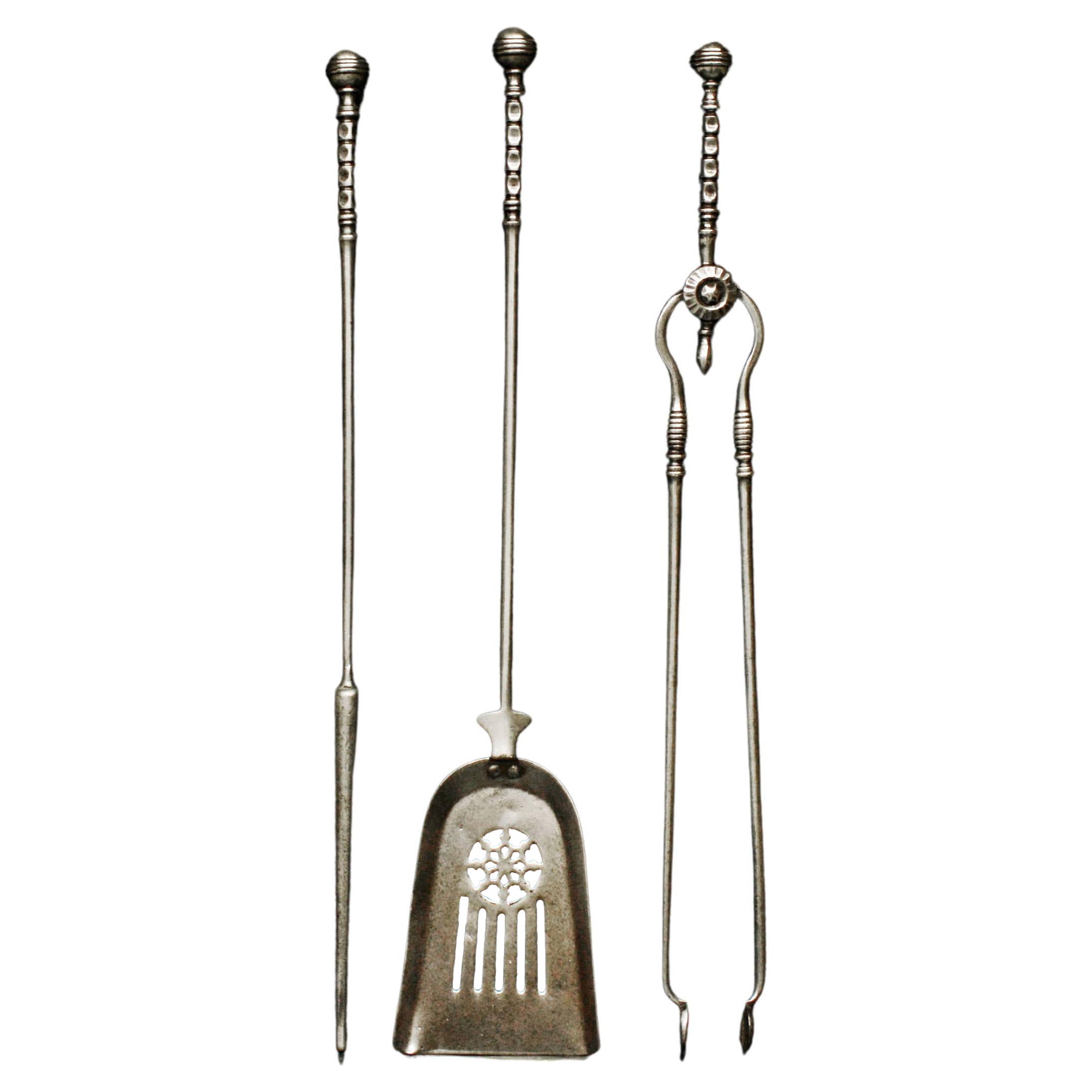 Set of Polished Steel Firetools in the Georgian Manner For Sale