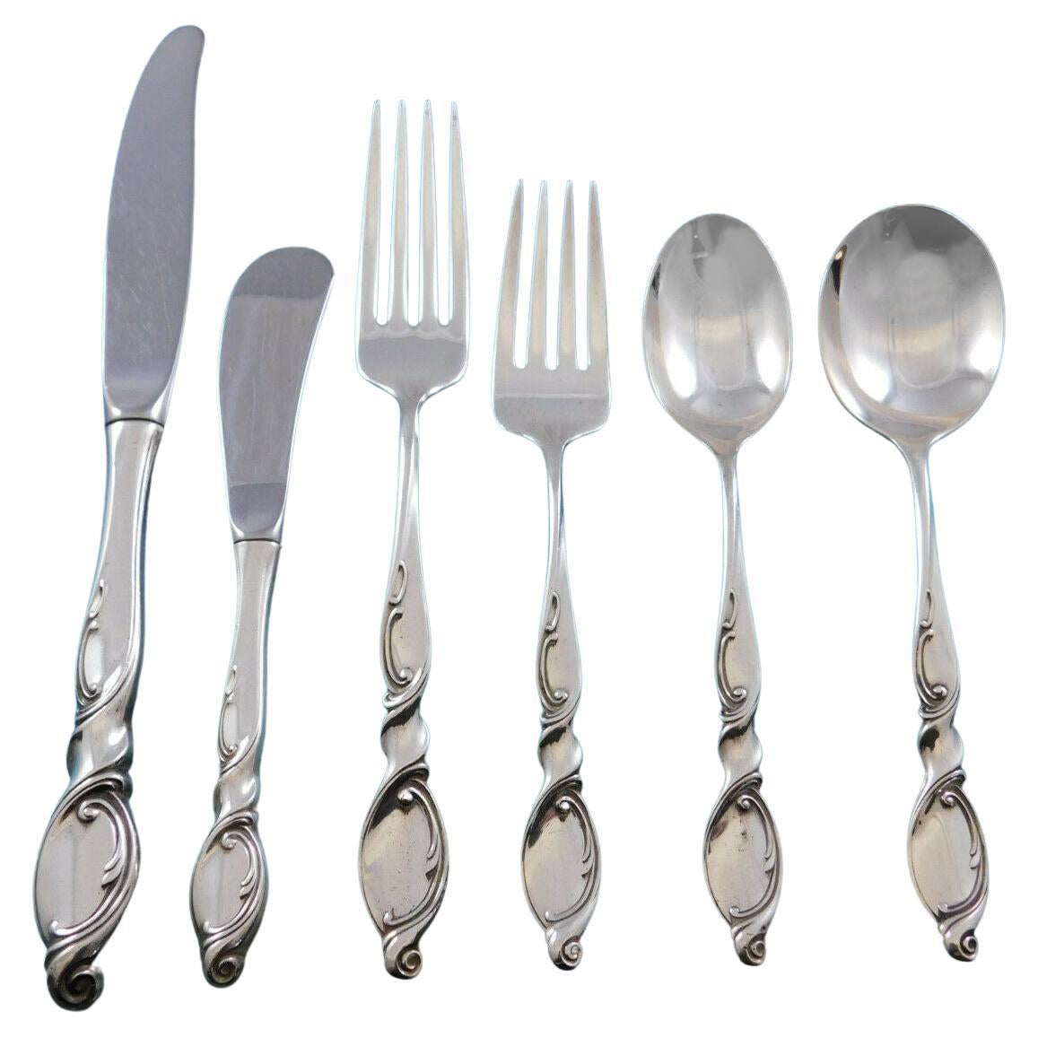Silver Swirl by Wallace Sterling Silver Flatware Set for 8 Service 52 Pcs Modern For Sale