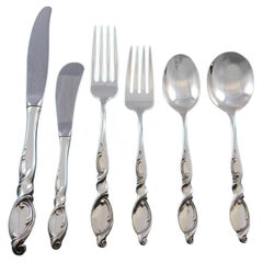 Silver Swirl by Wallace Sterling Silver Flatware Set for 8 Service 52 Pcs Modern