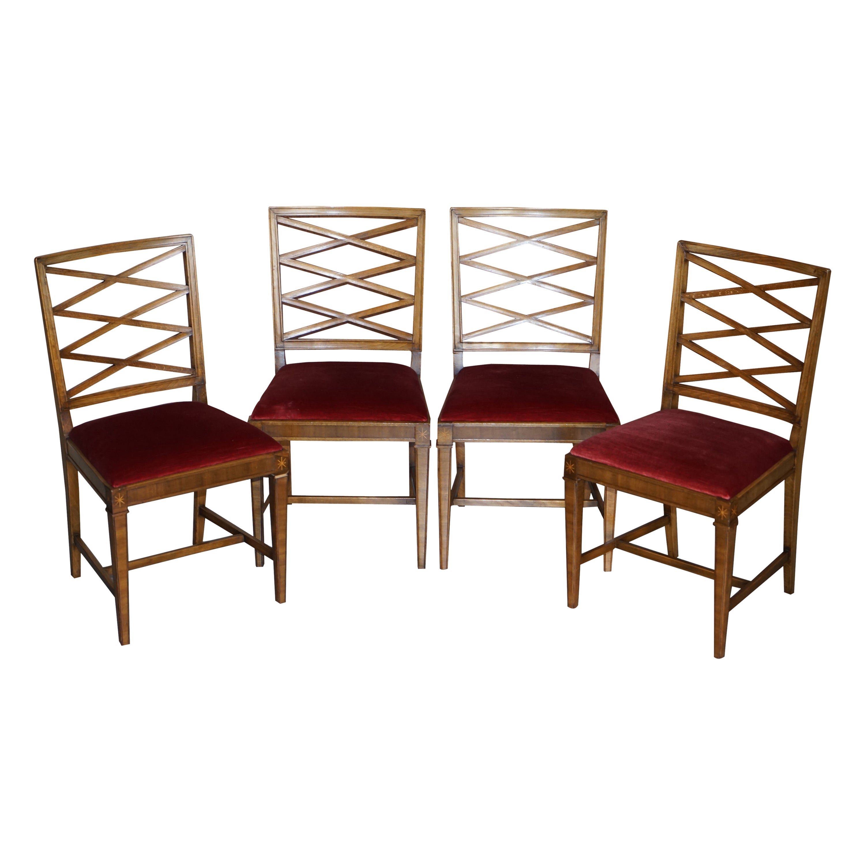 Suite of Four Swedish Walnut & Beech Wood Dining Chairs For Sale
